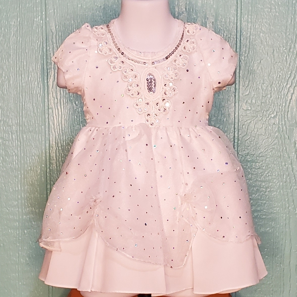 ❤️ New dress  2 pieces short sleeve white silver sequins Baptism various…
